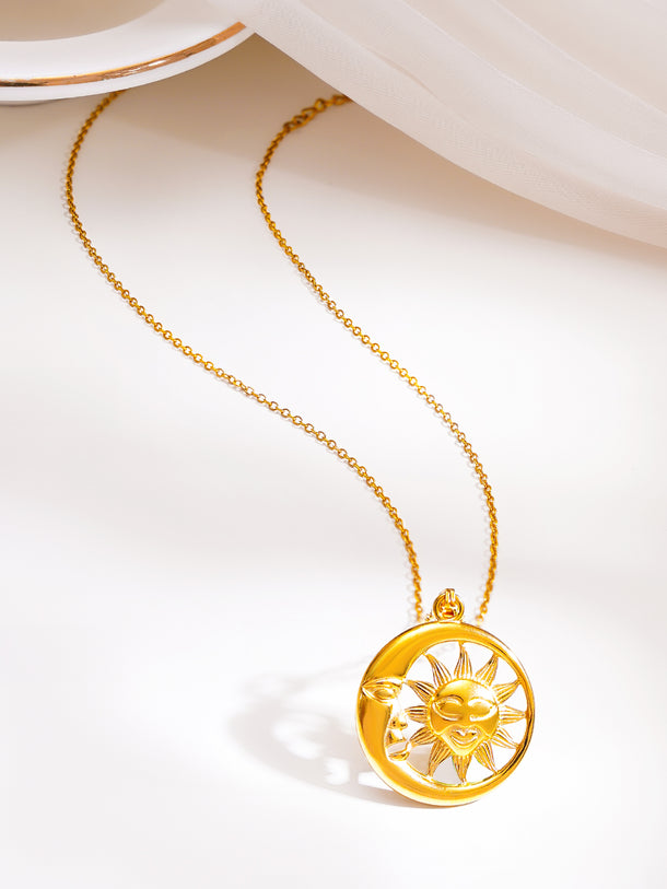 Demifine 18K Gold Plated Stainless Steel Sun Moon Pendant Necklace
