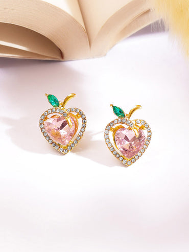 Heart Motif American Diamond Zirconia Pink Pendant Set