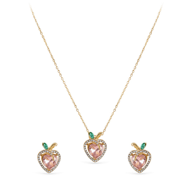 Crystal Pink Heart Charm Pendant Set