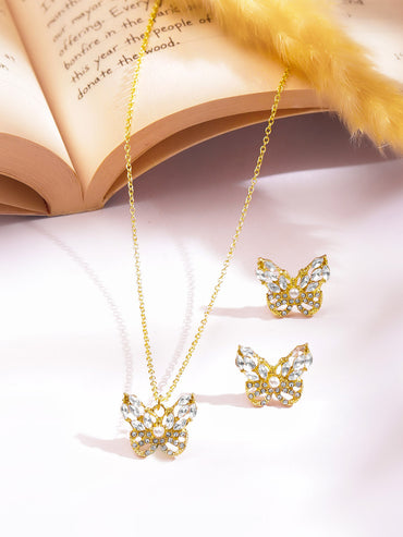 Gold Toned Butterfly Pendant Set