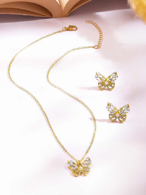 Gold Toned Butterfly Pendant Set