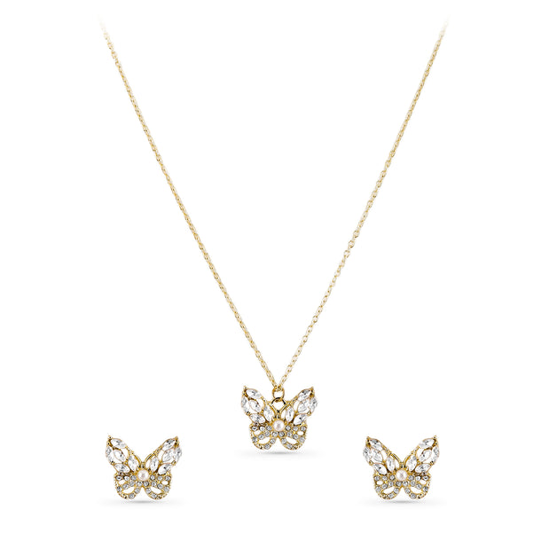 Gold Plated Butterfly Crystal Studded Set