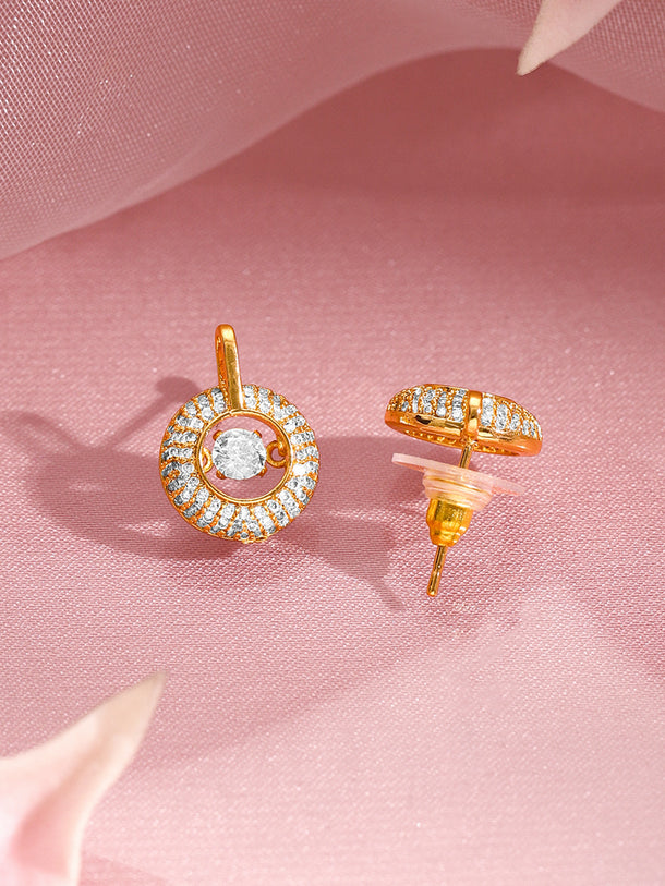 Rubans 18K Gold Plated Brass Gold Crystal AD Studded Pendant Necklace Set