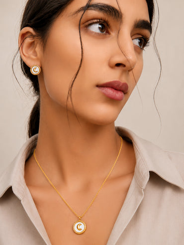 Demifine 18k Gold Plated Stainless Steel Moon Motif Pendant Set