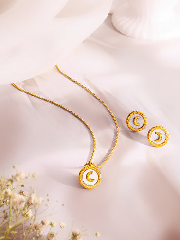 Demifine 18k Gold Plated Stainless Steel Moon Motif Pendant Set