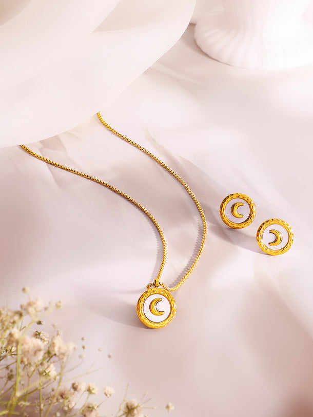 Demifine 18k Gold Plated Stainless Steel Moon Motif Pendant Set