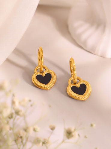 Demifine 18k Gold Plated Stainless Steel Black Heart Pendant Necklace Set