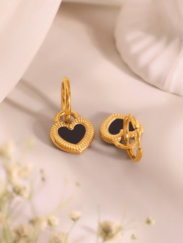 Demifine 18k Gold Plated Stainless Steel Black Heart Pendant Necklace Set