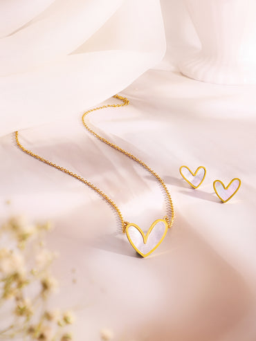 Demifine 18k Gold Plated Stainless Steel White Heart Pendant Set