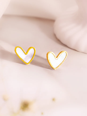 Demifine 18k Gold Plated Stainless Steel White Heart Pendant Set