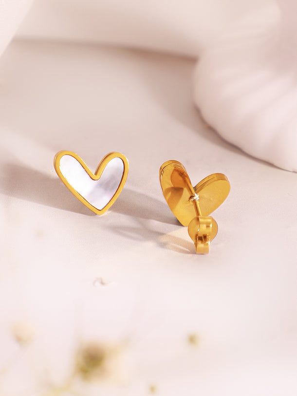 Demifine 18k Gold Plated Stainless Steel White Heart Pendant Set