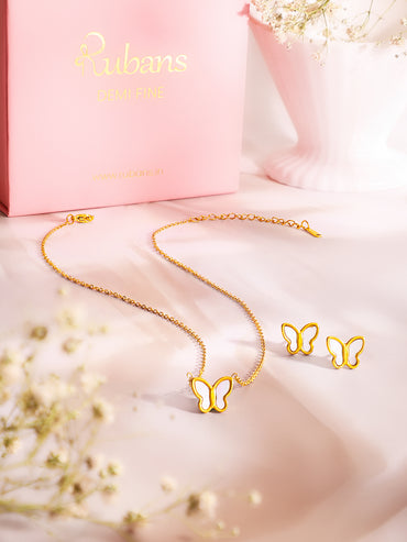 Demifine 18k Gold Plated Stainless Steel Butterfly Pendant Set