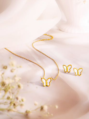 Demifine 18k Gold Plated Stainless Steel Butterfly Pendant Set