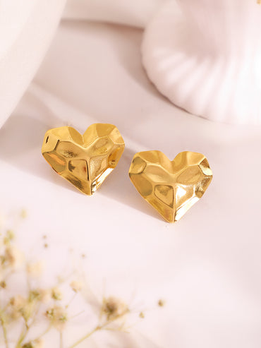 Demifine 18k Gold Plated Stainless Steel Textured Heart Pendant Set