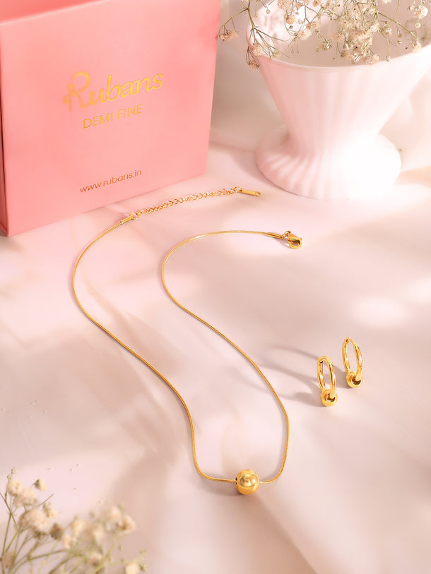 Demifine 18k Gold Plated Stainless Steel Ball Pendant  Set