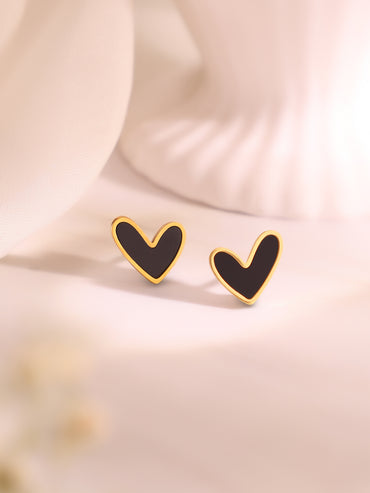 Demifine 18K Gold Plated Stainless Steel Black Heart Pendant Set