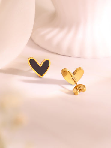 Demifine 18K Gold Plated Stainless Steel Black Heart Pendant Set