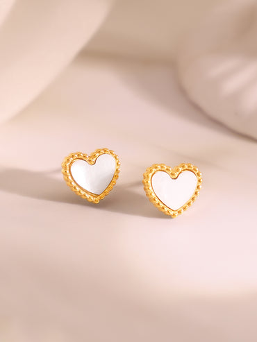 Demifine 18K Gold Plated Stainless Steel White Heart Pendant Set