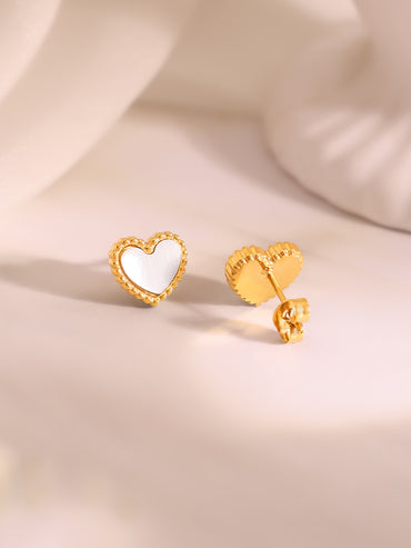 Demifine 18K Gold Plated Stainless Steel White Heart Pendant Set