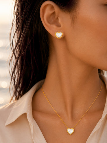 Demifine 18K Gold Plated Stainless Steel White Heart Pendant Set
