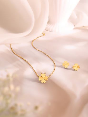 Demifine 18K Gold Plated Stainless Steel Floral Pendant Set