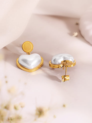Demifine 18K Gold Plated Stainless Steel Pearl Heart Pendant Necklace Set