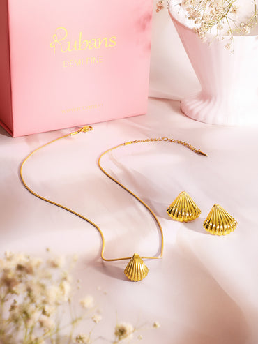 Demifine 18K Gold Plated Stainless Steel Shell Drop Pendant Set