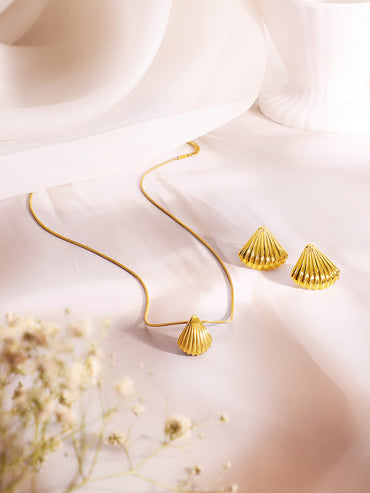 Demifine 18K Gold Plated Stainless Steel Shell Drop Pendant Set