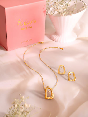 Demifine 18k Gold Plated Stainless Steel Hollow Design Pendant Set