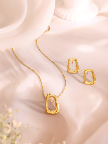 Demifine 18k Gold Plated Stainless Steel Hollow Design Pendant Set