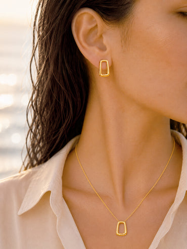Demifine 18k Gold Plated Stainless Steel Hollow Design Pendant Set