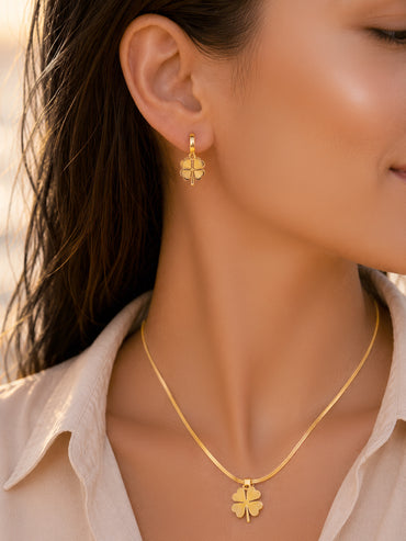 Demifine 18K Gold Plated Stainless Steel Floral Drop Pendant Set