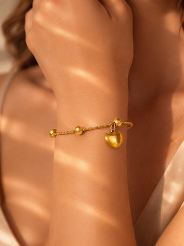 Demi Fine 18K Gold Plated Adjustable Chain Heart Charm Bracelet | Anti Tarnish