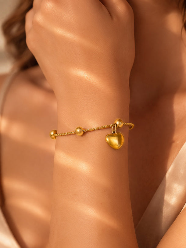 Demi Fine 18K Gold Plated Adjustable Chain Heart Charm Bracelet | Anti Tarnish