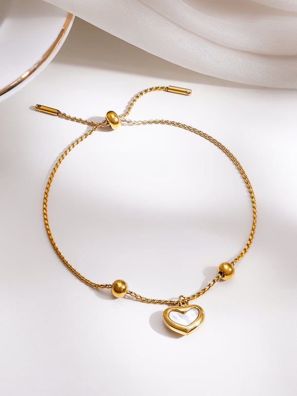Demi Fine 18K Gold Plated Stainless steel Adjustable Chain Heart Charm Bracelet