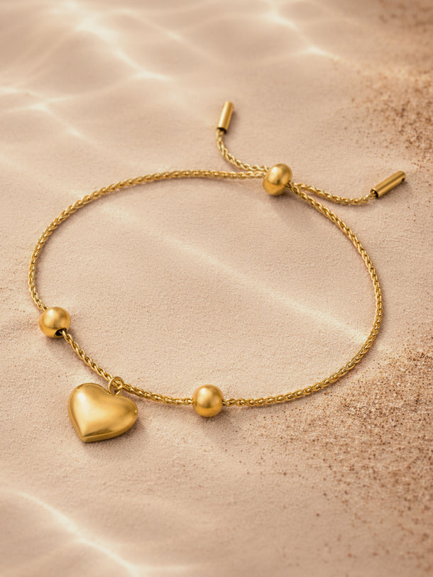 Demi Fine 18K Gold Plated Adjustable Chain Heart Charm Bracelet | Anti Tarnish