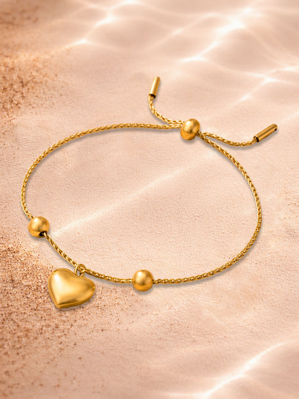 Demi Fine 18K Gold Plated Adjustable Chain Heart Charm Bracelet | Anti Tarnish