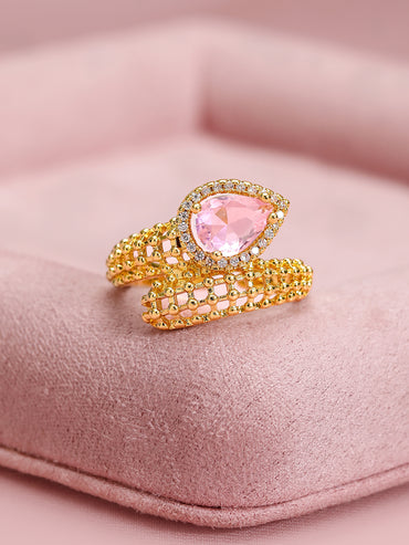 Adjustable Gold Plated Pave Ring