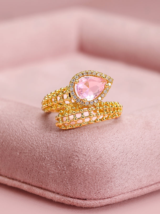 Adjustable Gold Plated Pave Ring