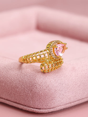 Adjustable Gold Plated Pave Ring