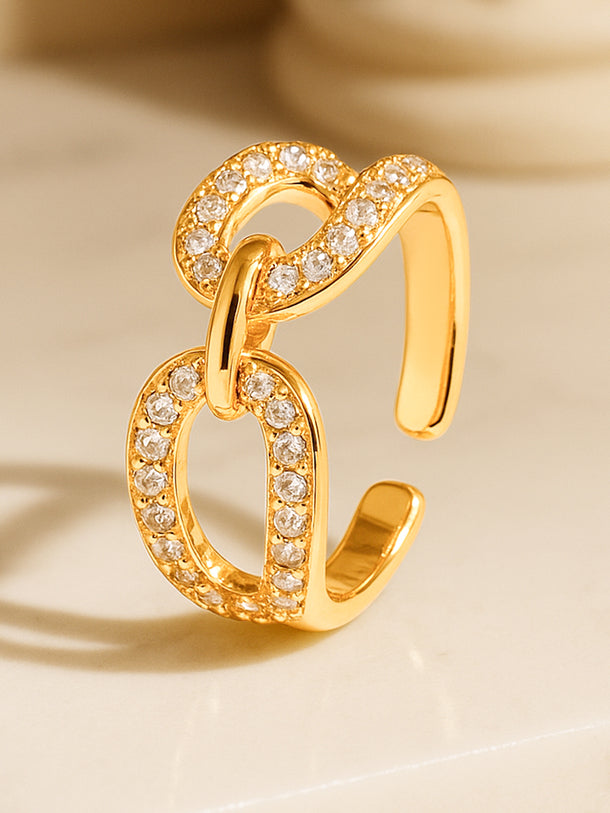 Rubans 18K Gold-Plated Brass Cubic Zirconia Studded Chain-Link Adjustable Ring