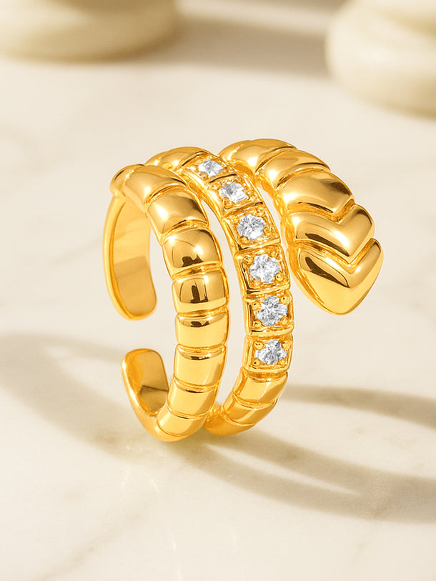 Gold Plated Studded Snake Ring