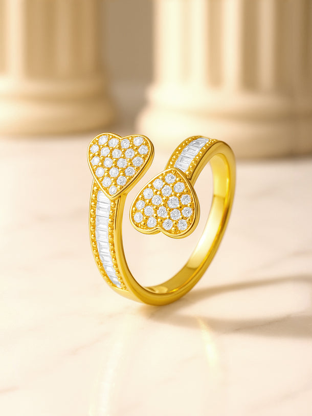 Heart Motif American Diamond Zirconia Gold Ring