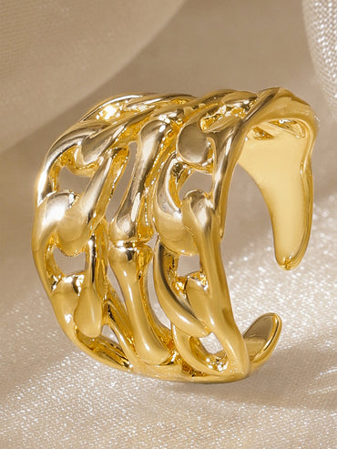Rubans 18K Gold-Plated Brass Sculptural Chain-Link Adjustable Statement Ring