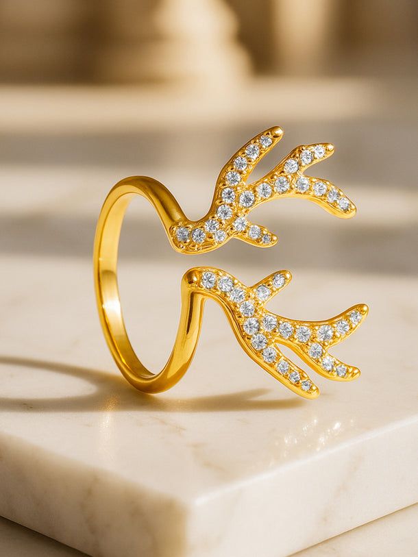 Adjustable Studded Gold Plated Deer Ring