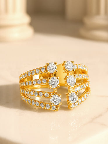 American Diamond Zirconia Layered Gold Ring