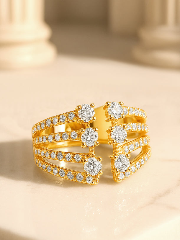 American Diamond Zirconia Layered Gold Ring
