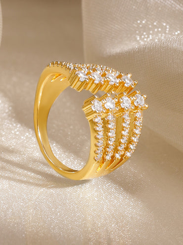 American Diamond Zirconia Layered Gold Ring