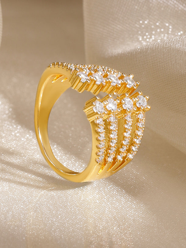 American Diamond Zirconia Layered Gold Ring