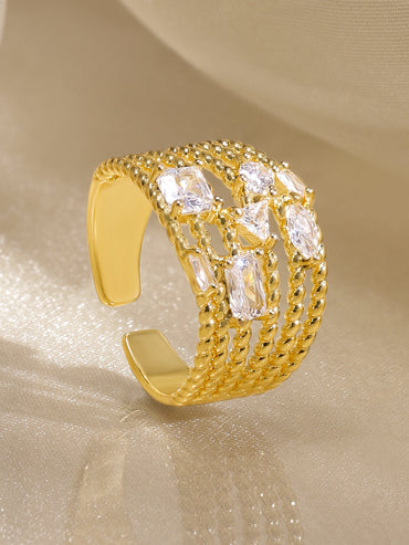 Rubans 18K Gold-Plated Cubic Zirconia Studded Multi-Shape Adjustable Statement Ring